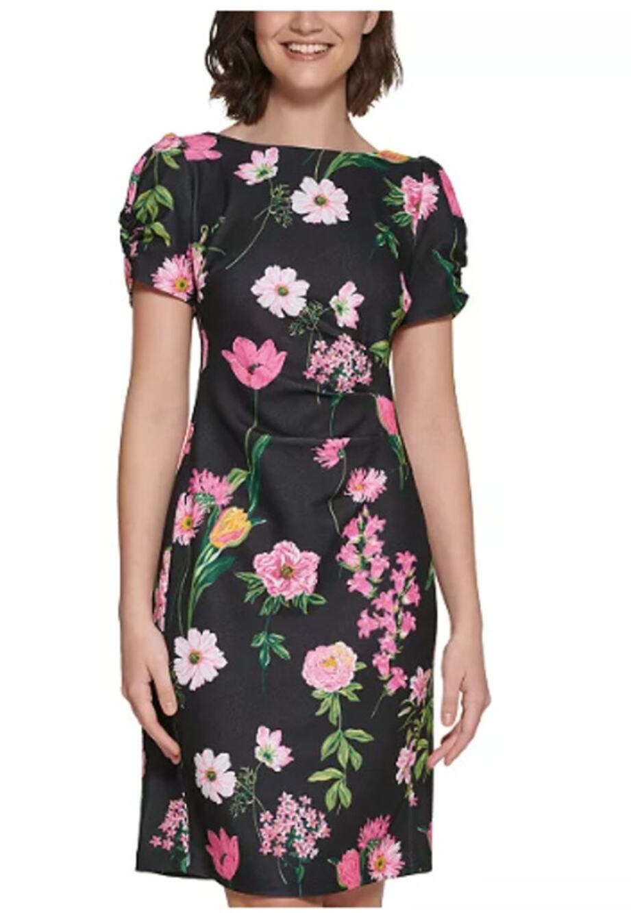 KARL LAGERFELD Floral-Print Puff-Sleeve Sheath Dress Dress // 2